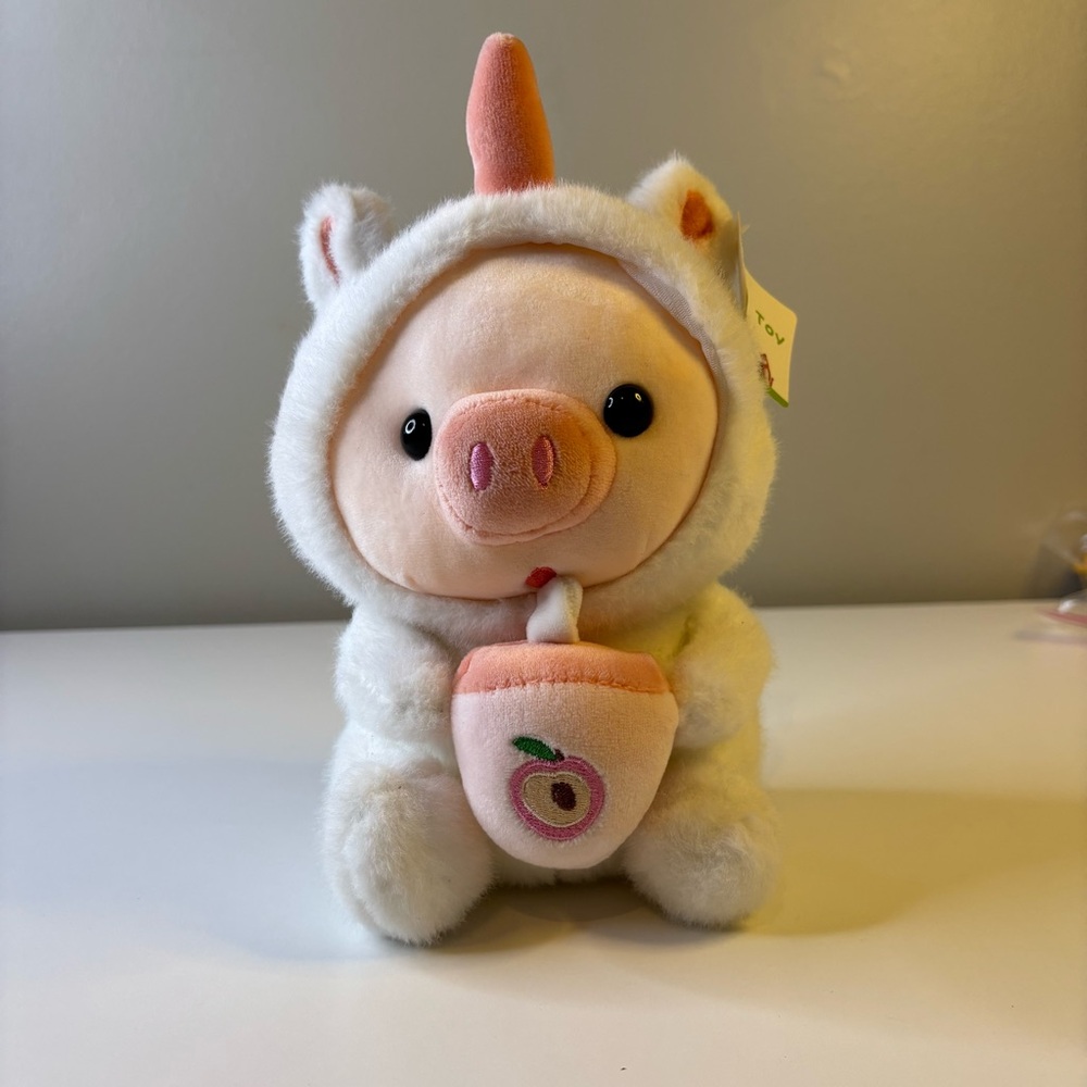 Kawaii bubble tea pig plush stuffed animal unicorn